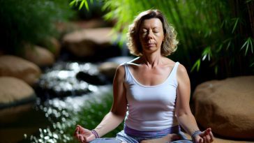 Une femme en position de méditation dans un environnement calme et paisible.
