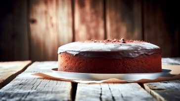 Un gâteau au chocolat gourmand et moelleux posé sur une table rustique.