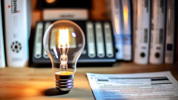 Une ampoule électrique avec un fond de factures d'électricité.