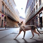 Un chat mince et élégant se promenant tranquillement.