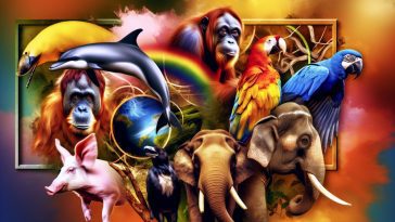Un collage de dix animaux différents : un orang-outan, un dauphin, un chimpanzé, un éléphant, un perroquet, une pieuvre, un cochon, un corbeau, un pigeon et un rat.