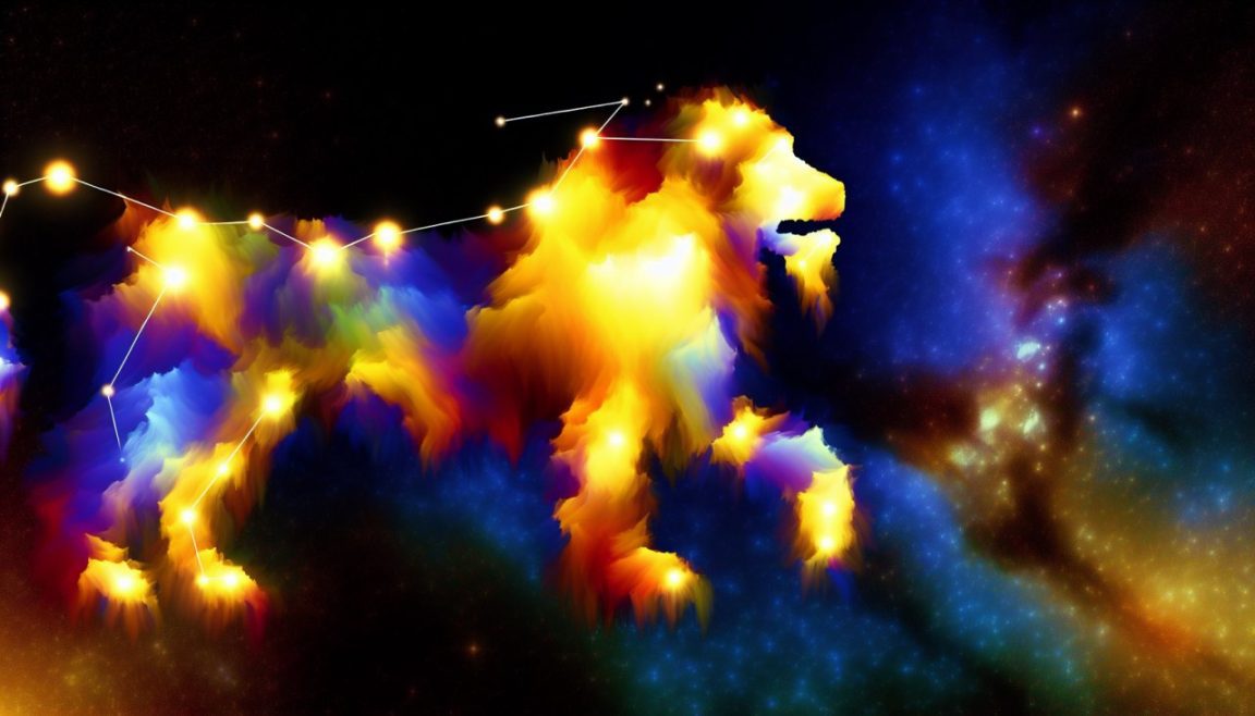 Une constellation en forme de lion, brillant de différentes couleurs magnifiques dans un ciel nocturne.