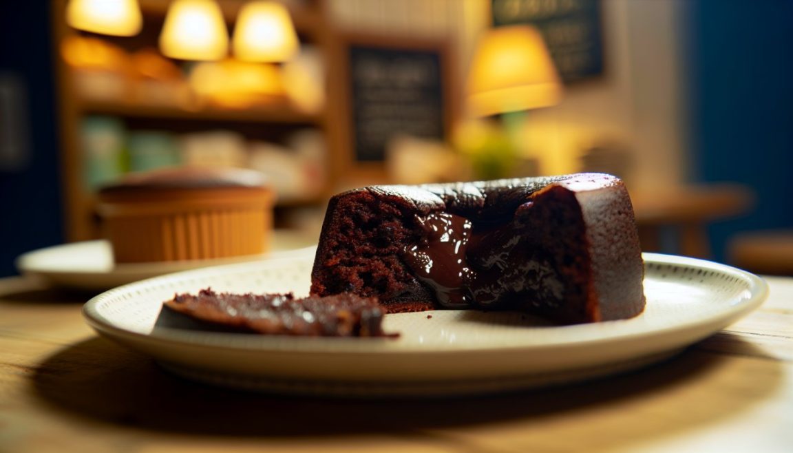 Un gâteau au chocolat fondant délicieusement gourmand, coupé en parts sur une table.