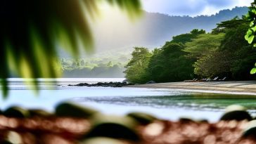 Un paysage relaxant de l'une des destinations recommandées, comme une plage calme, une forêt luxuriante ou une montagne paisible.