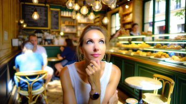 Une femme regardant pensivement par la fenêtre avec son partenaire en arrière-plan.