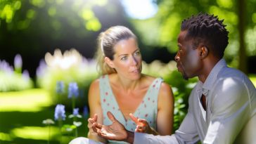 Deux personnes en pleine conversation, l'une écoutant attentivement et avec empathie l'autre qui semble partager ses sentiments.