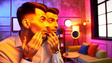 Un homme regardant dans un miroir, en train d'analyser la forme de son visage.