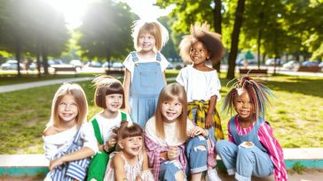 Plusieurs petites filles aux coupes de cheveux variées et tendance, posant avec le sourire.