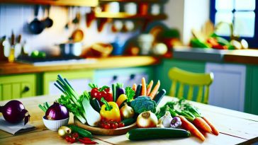 Un assortiment de légumes d'hiver colorés et frais disposés sur une table de cuisine.