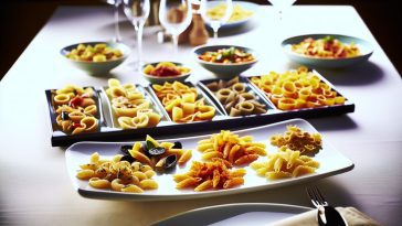 Un assortiment de pâtes gastronomiques joliment présentées sur une table élégante.