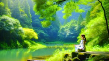 Une femme seule, méditant dans un environnement paisible.