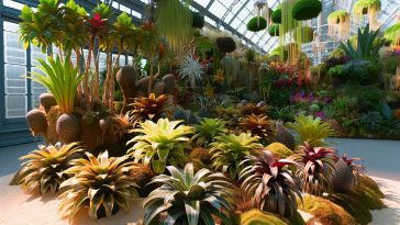 Plusieurs plantes rares et luxueuses exposées dans un jardin botanique.