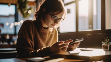 Femme qui lis un article sur telephone