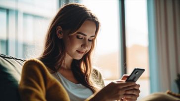 Femme qui lis un article sur telephone