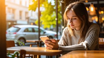 Femme qui lis un article sur telephone