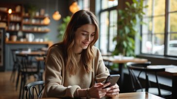 Femme qui lis un article sur telephone