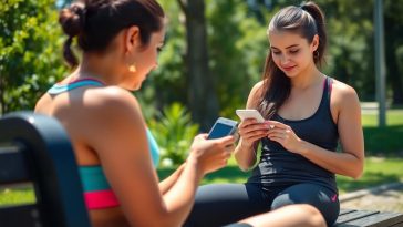 Femme en tenu de sport qui lis un article sur telephone