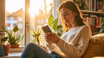 Femme qui lis un article sur telephone