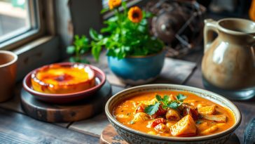 Curry de légumes racines et lait de coco : Un voyage gustatif couronné par une crème brûlée épicée