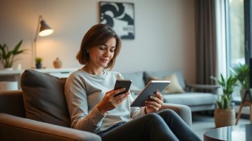 Femme qui lis un article sur telephone