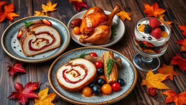 Menu d'automne gourmand : terrine colorée, poulet rôti et parfait aux fruits