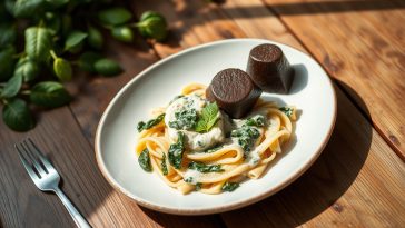 Pasta crémeuse aux épinards et ricotta + Fondant au chocolat : un duo gourmand irrésistible