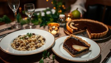 Recettes gourmandes : Risotto aux champignons et tarte chocolat-poires pour un repas de fête
