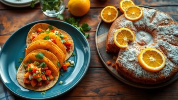 Recettes gourmandes : Tacos de patate douce épicée et gâteau de semoule aux agrumes