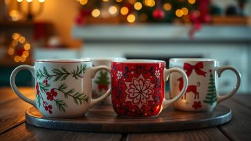 Tasses de Noël peintes à la main : le cadeau invité qui réchauffe les cœurs
