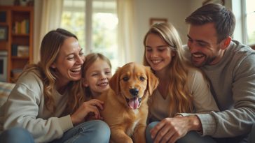 famille heureuse avec un chiot