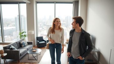 un couple visite un appartement
