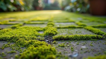 mousse sur sol d'une terrasse maison