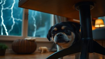 un chien a peur de l'orage