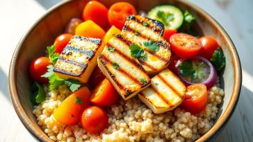 Bol-repas au halloumi grillé : découvrez ce délice méditerranéen qui révolutionne vos repas légers