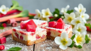 Carrés à la rhubarbe et au fromage à la crème : le dessert printanier qui fait sensation