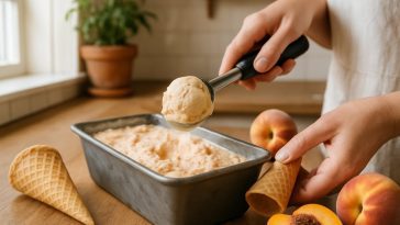 Cette glace à la pêche sans sorbetière transforme votre cuisine en glacier artisanal