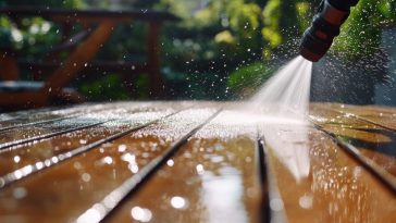 Vous nettoyez votre terrasse en bois ? Évitez ces 3 produits qui la ruinent à coup sûr