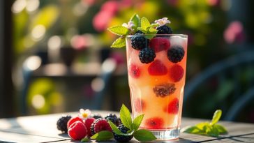 Recette facile du cocktail pétillant aux mûres et framboises avec sirop de fleurs - Fraîcheur d'été garantie