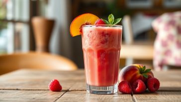 smoothie à la pêche et aux framboises