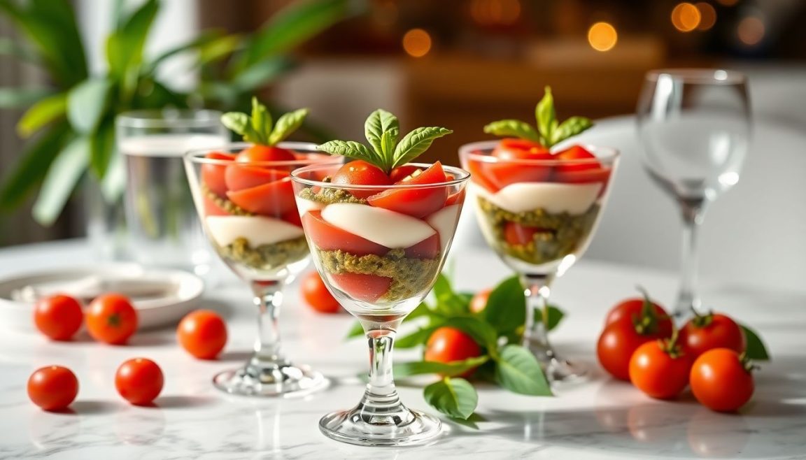 Fini les verrines classiques à l'apéro : ce tiramisu salé tomate-mozza-pesto se prépare en 5 minutes chrono