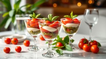 Fini les verrines classiques à l'apéro : ce tiramisu salé tomate-mozza-pesto se prépare en 5 minutes chrono