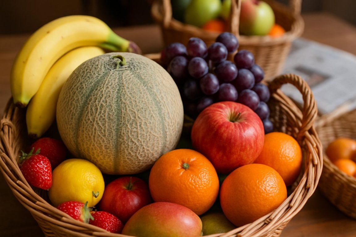 melon dans corbeilles de fruits avec d'autres fruits