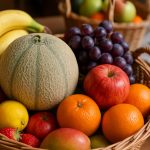 melon dans corbeilles de fruits avec d'autres fruits
