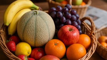 melon dans corbeilles de fruits avec d'autres fruits