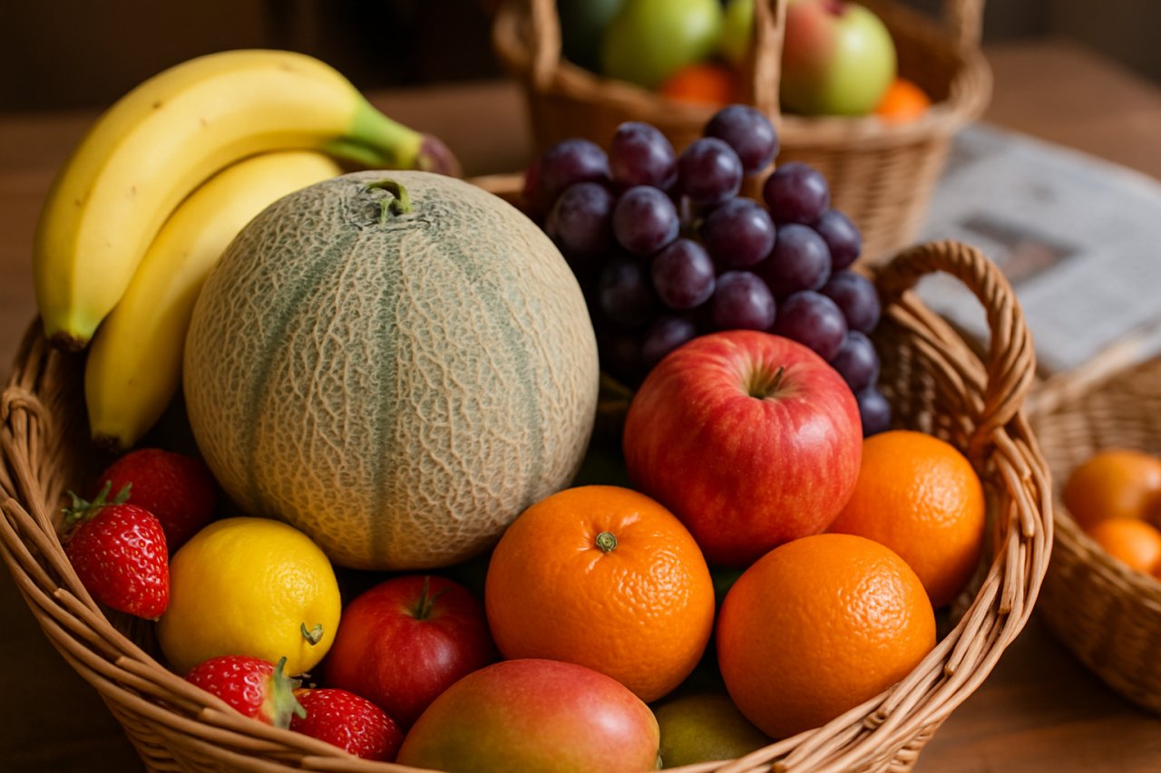melon dans corbeilles de fruits avec d'autres fruits