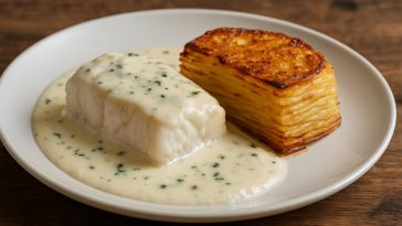 Ce duo merlu crémeux et mille-feuille de pommes de terre fait toujours son petit effet à table