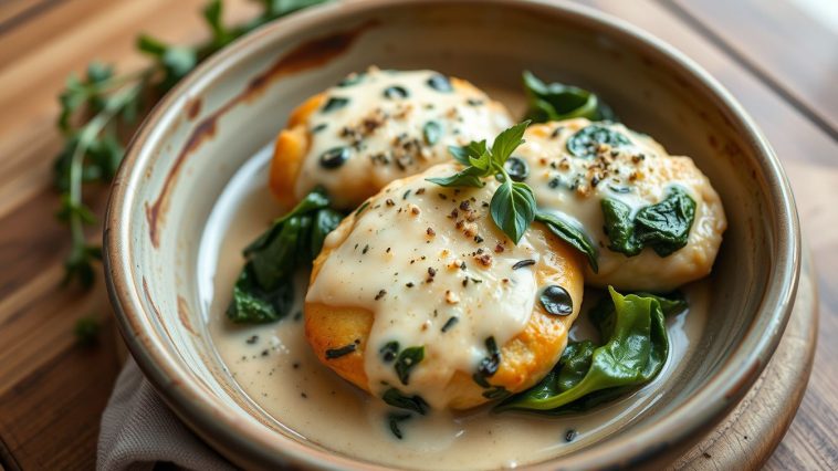 Poulet crémeux au parmesan et aux épinards