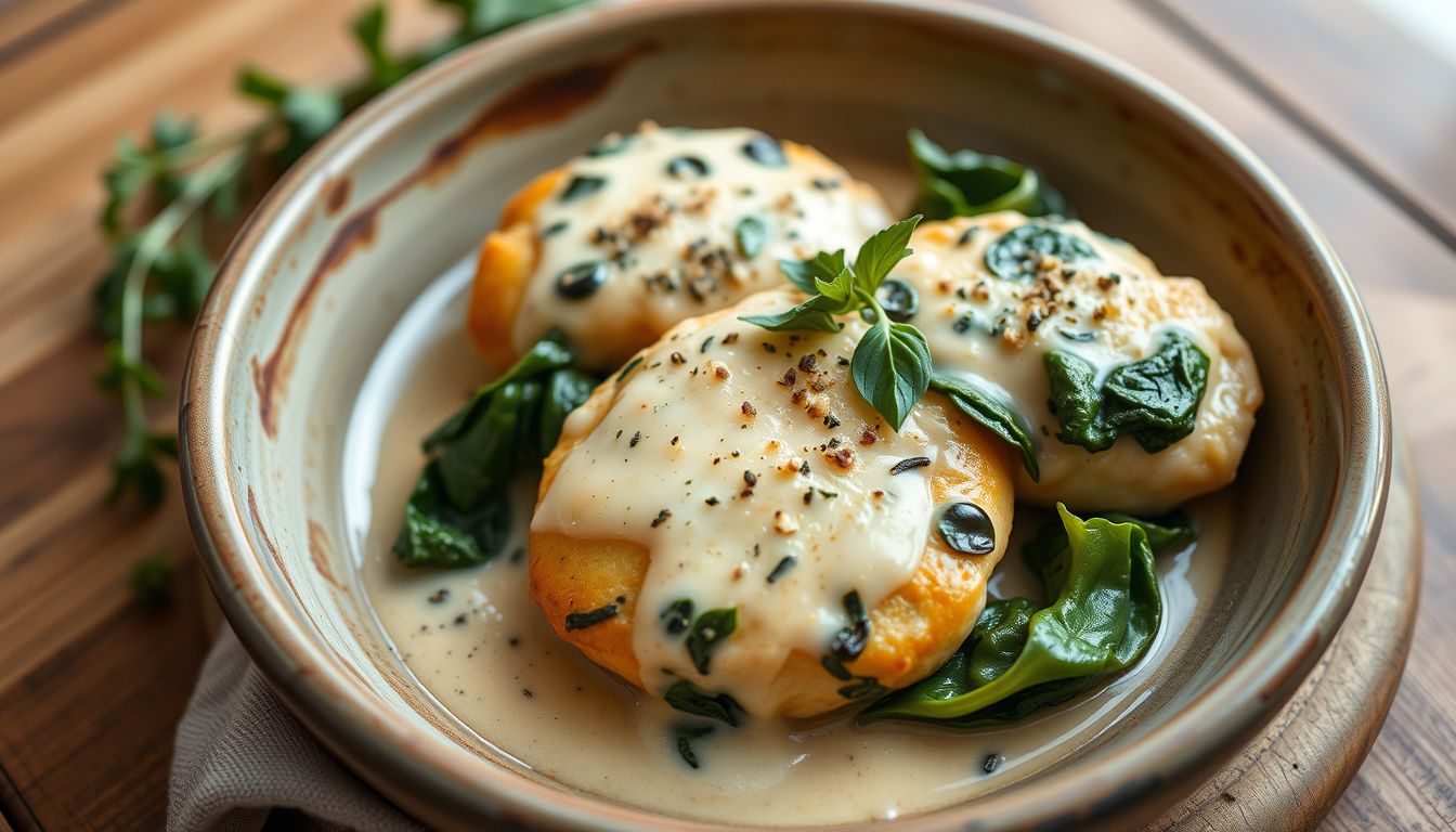 Poulet crémeux au parmesan et aux épinards